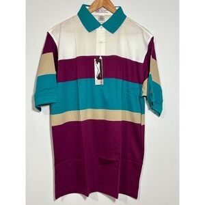 NWT Vintage Slazenger Golf Collection Mens L 100% Cotton Rugby Stripe Polo Shirt